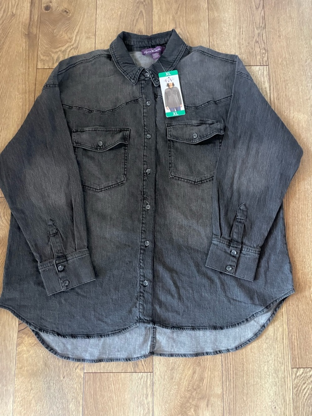 NWT Gloria Vanderbilt Women's Denim Shirt , Gray Charcoal